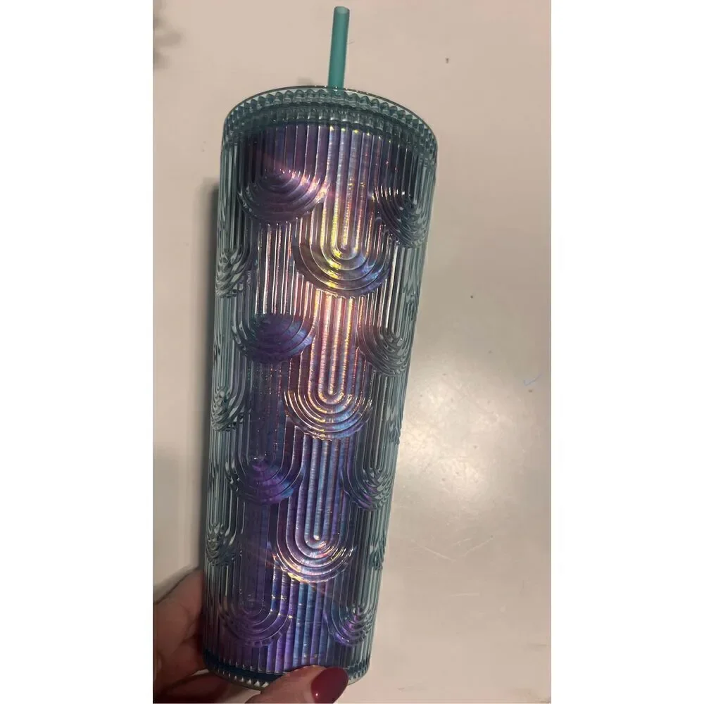 Starbucks 24oz Venti Mermaid Scale Green Iridescent Tumbler Cup With Straw Shine